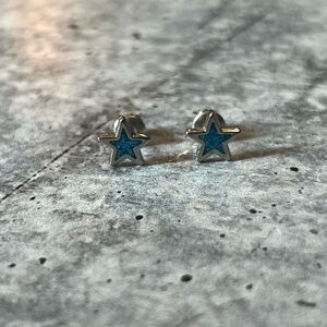 Silver Star Earrings with Blue Accents